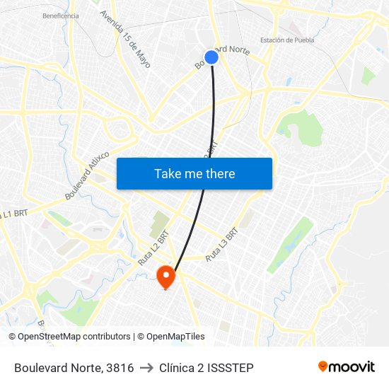 Boulevard Norte, 3816 to Clínica 2 ISSSTEP map
