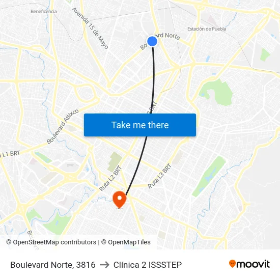 Boulevard Norte, 3816 to Clínica 2 ISSSTEP map