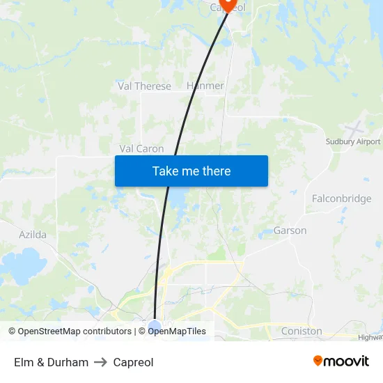 Elm & Durham to Capreol map
