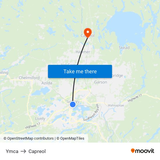 Ymca to Capreol map