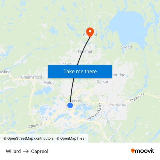 Willard to Capreol map