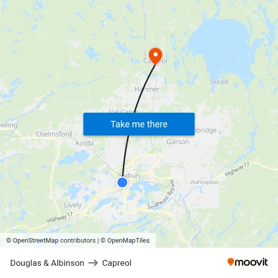 Douglas & Albinson to Capreol map