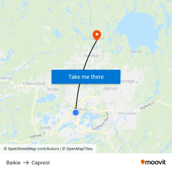 Baikie to Capreol map