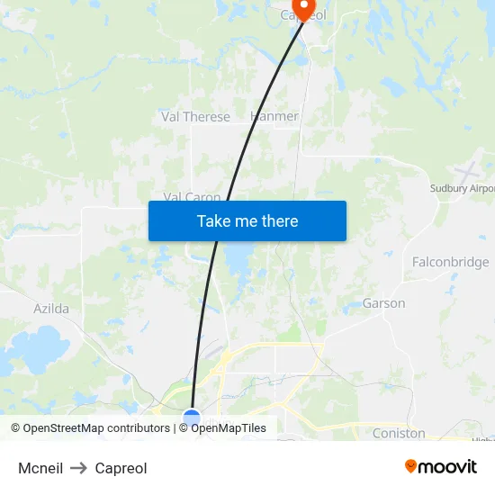 Mcneil to Capreol map