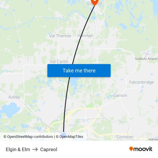 Elgin & Elm to Capreol map