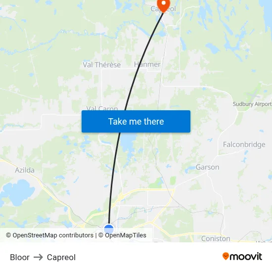 Bloor to Capreol map