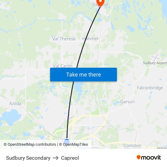 Sudbury Secondary to Capreol map