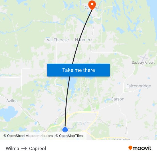 Wilma to Capreol map