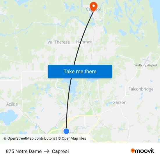 875 Notre Dame to Capreol map