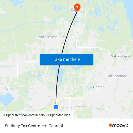 Sudbury Tax Centre to Capreol map