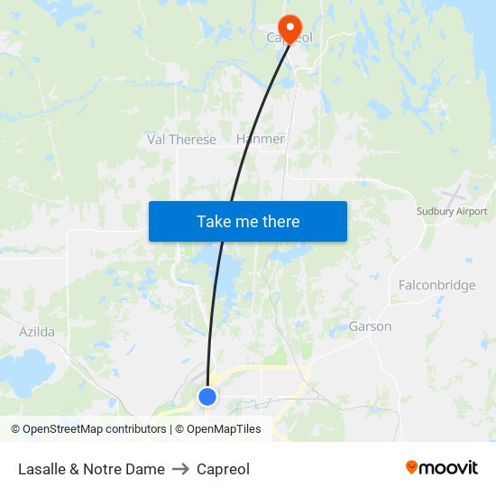 Lasalle & Notre Dame to Capreol map