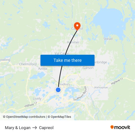 Mary & Logan to Capreol map