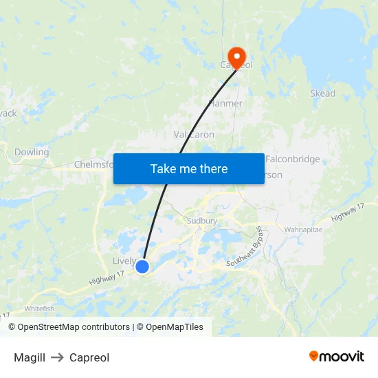 Magill to Capreol map