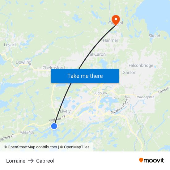 Lorraine to Capreol map