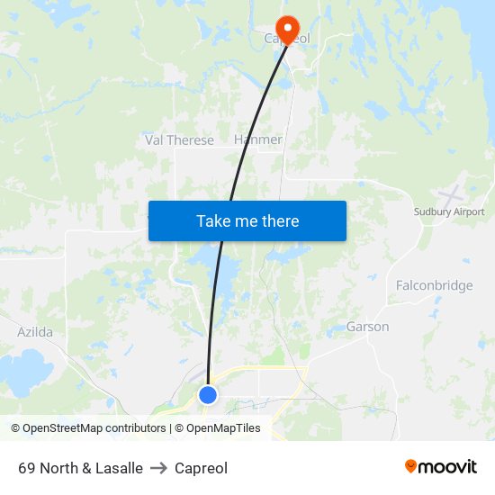 69 North & Lasalle to Capreol map