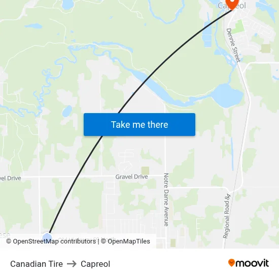 Canadian Tire to Capreol map