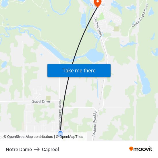 Notre Dame to Capreol map