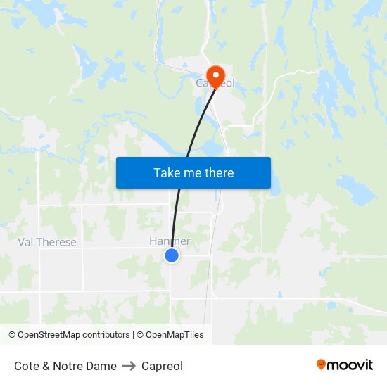 Cote & Notre Dame to Capreol map
