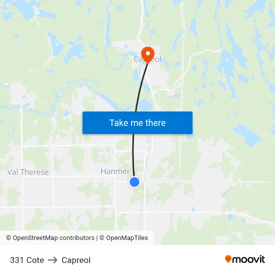 331 Cote to Capreol map