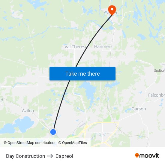 Day Construction to Capreol map