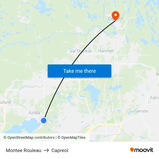 Montee Rouleau to Capreol map