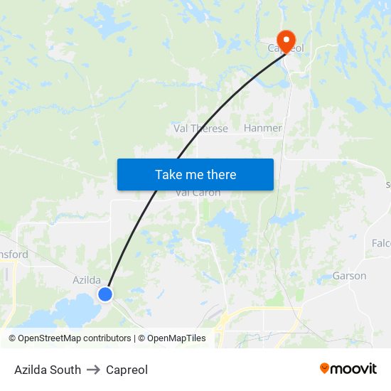 Azilda South to Capreol map