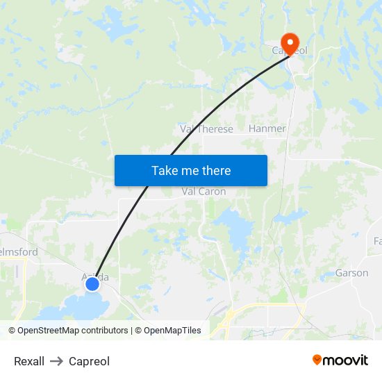 Rexall to Capreol map