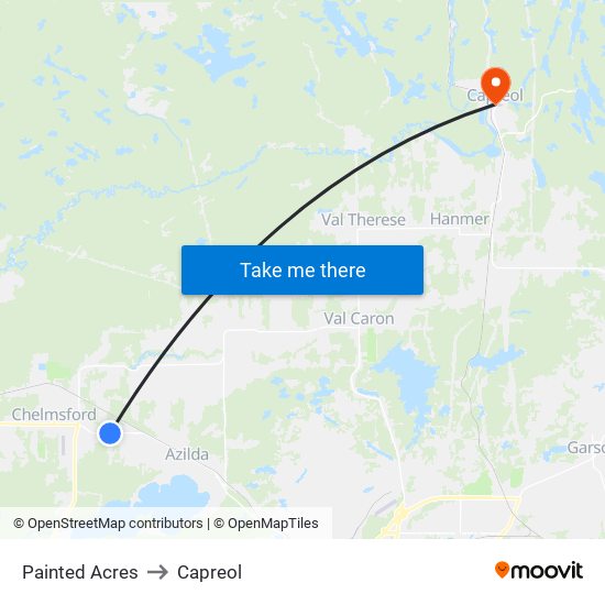 Painted Acres to Capreol map