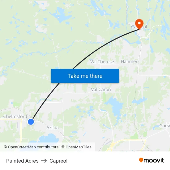 Painted Acres to Capreol map