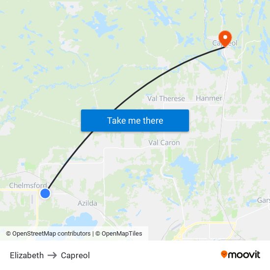 Elizabeth to Capreol map