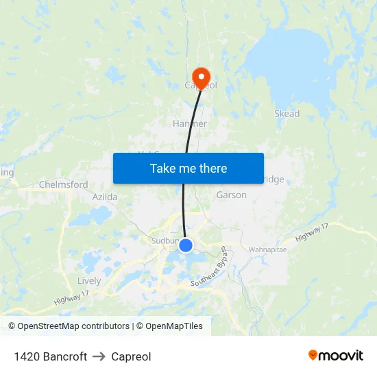 1420 Bancroft to Capreol map
