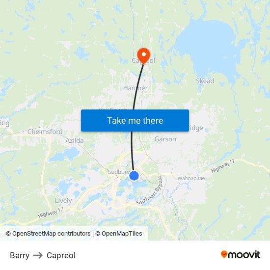 Barry to Capreol map