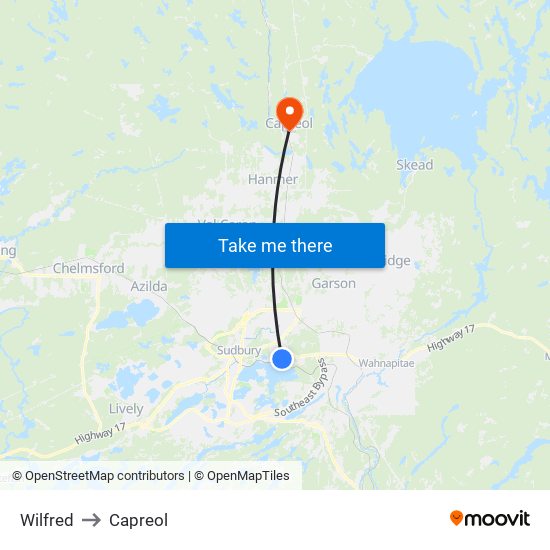 Wilfred to Capreol map