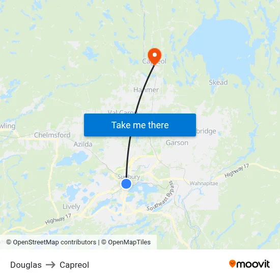 Douglas to Capreol map