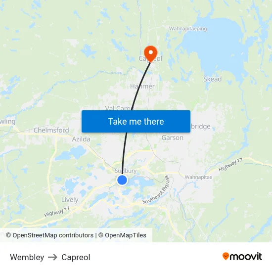 Wembley to Capreol map