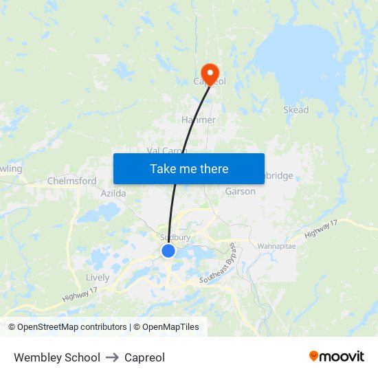 Wembley School to Capreol map