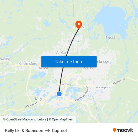 Kelly Lk. & Robinson to Capreol map