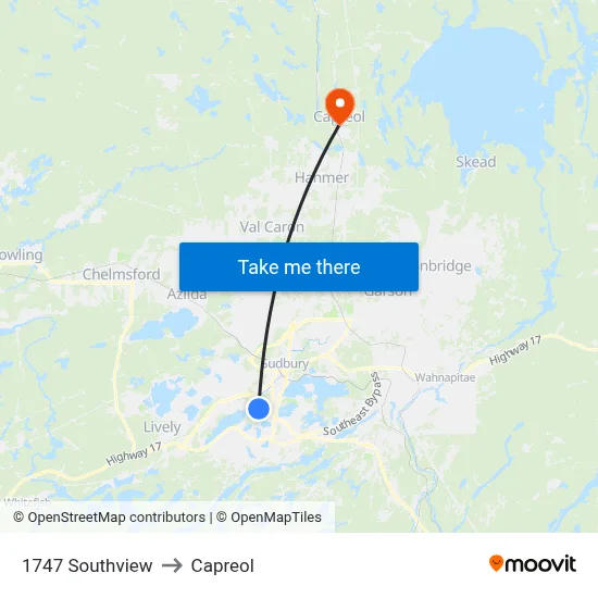 1747 Southview to Capreol map