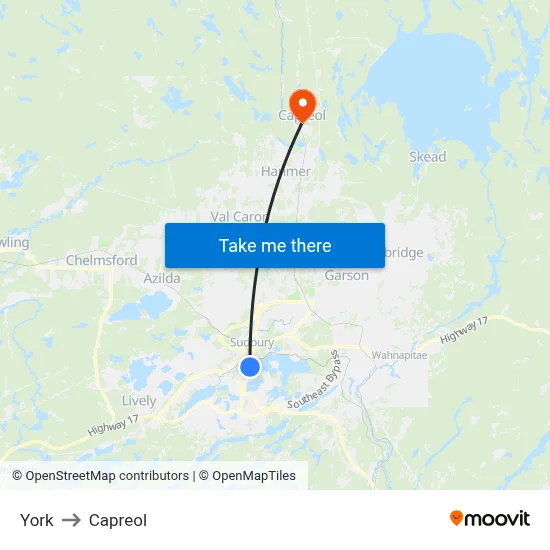 York to Capreol map