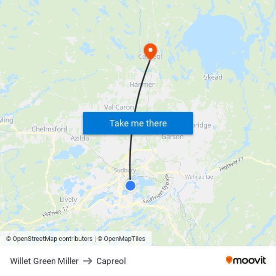 Willet Green Miller to Capreol map