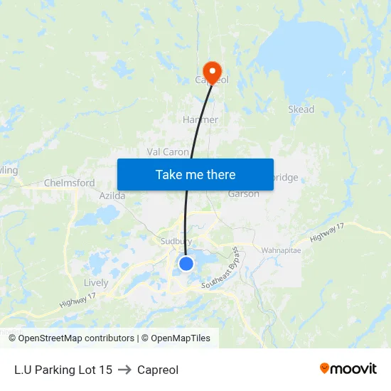 L.U Parking Lot 15 to Capreol map