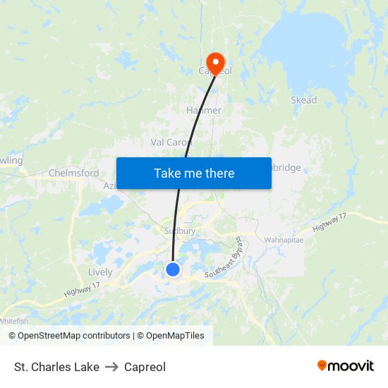 St. Charles Lake to Capreol map