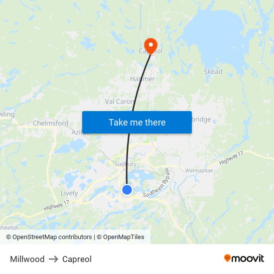 Millwood to Capreol map