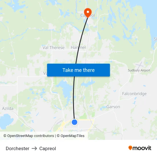 Dorchester to Capreol map