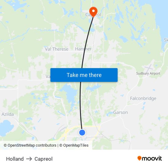 Holland to Capreol map