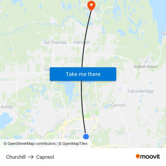 Churchill to Capreol map