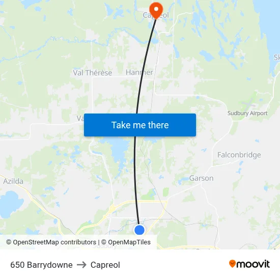 650 Barrydowne to Capreol map