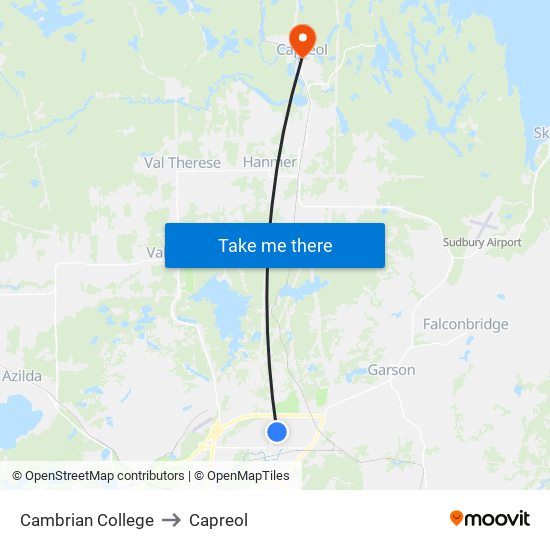 Cambrian College to Capreol map