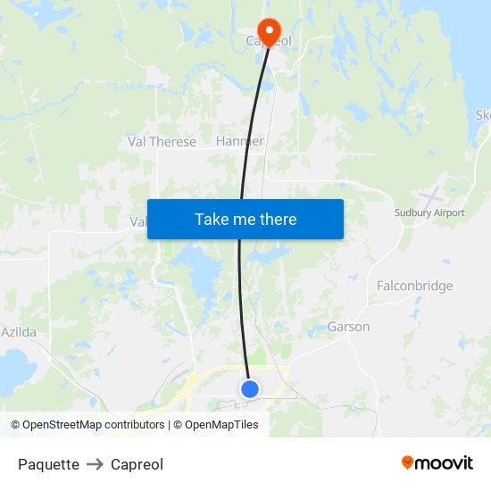 Paquette to Capreol map