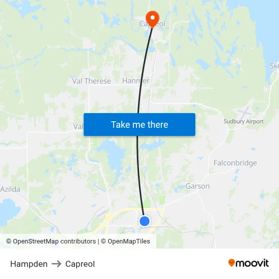 Hampden to Capreol map